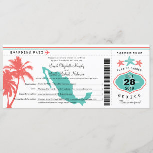 Invitation Mexique Palm Tree Starfish Boarding Pass Mariage