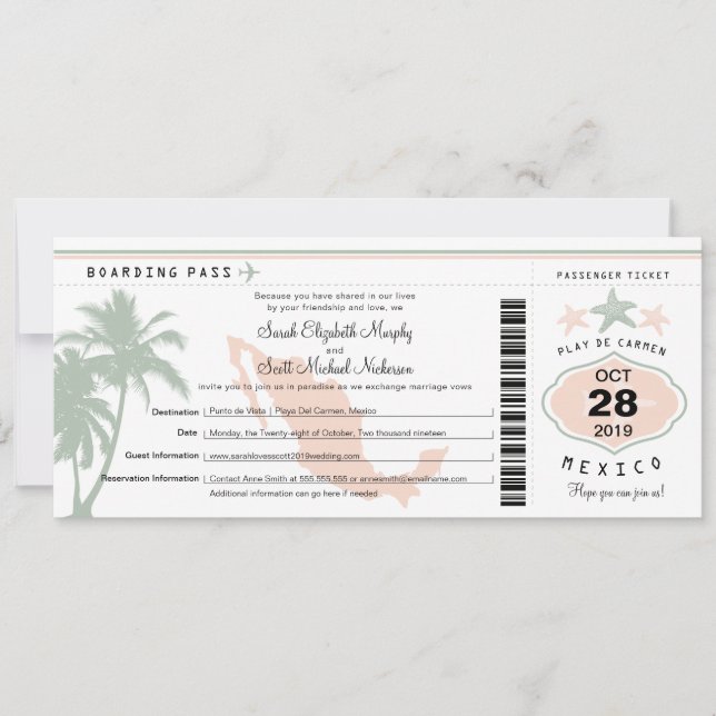 Invitation Mexique Palm Tree Starfish Passe Mariage dans (Devant)