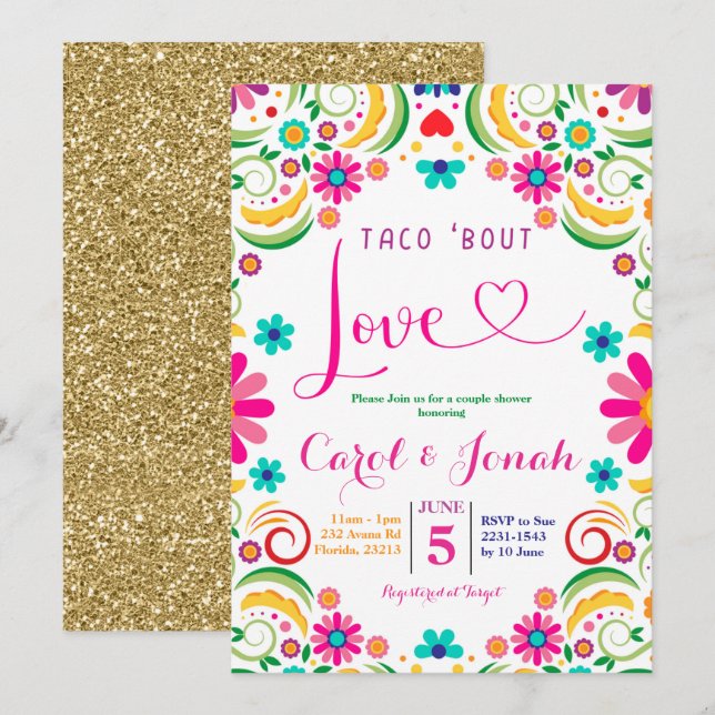 Invitation Mexique Taco à propos d'amour Couple Shower Invita (Devant / Derrière)