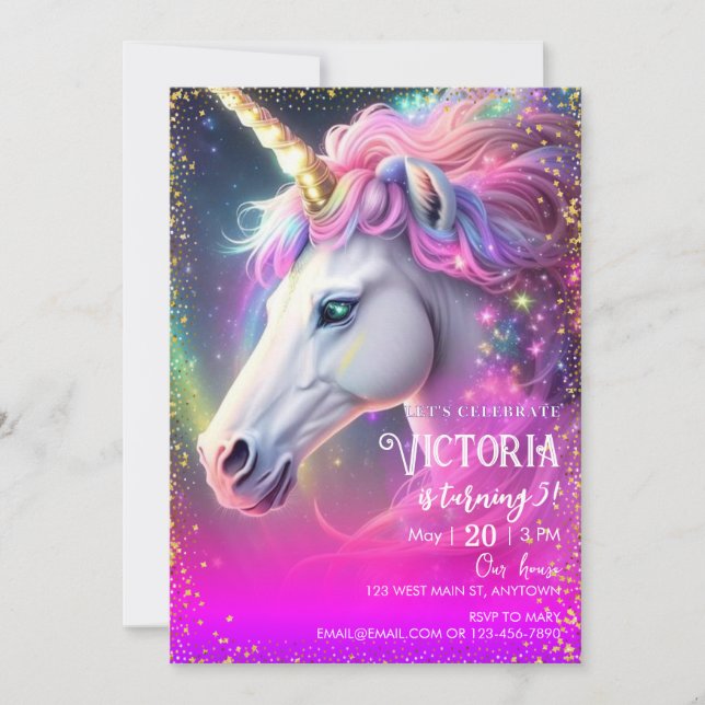 Invitation Mgical Unicorn anniversaire (Devant)