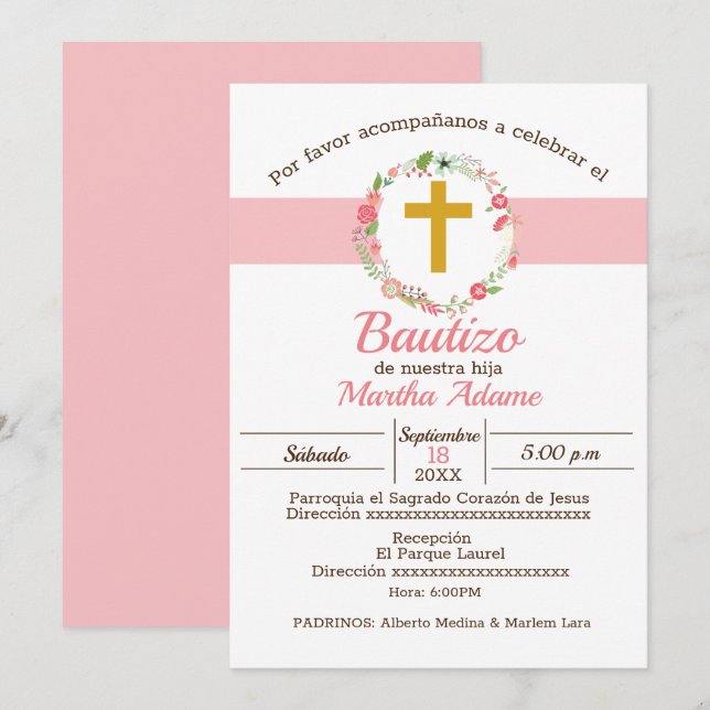 Invitation Mi Bautizo para Niña (Devant / Derrière)