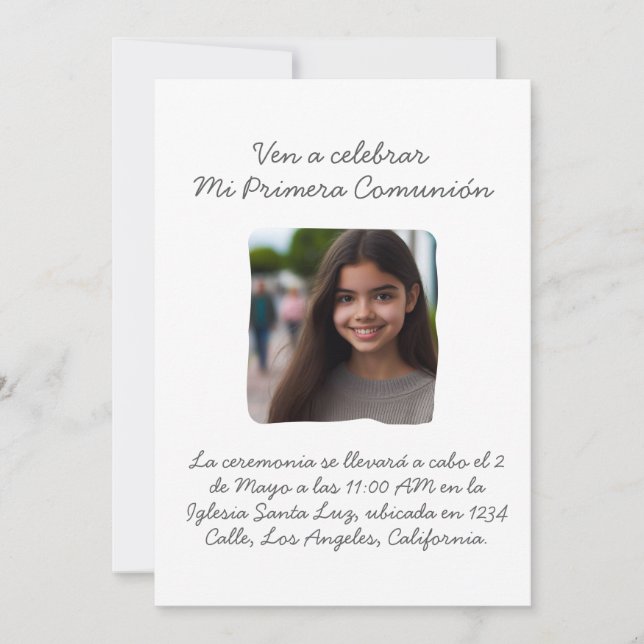 Invitation Mi Primera Comunión con foto Cruz y Flores (Devant)