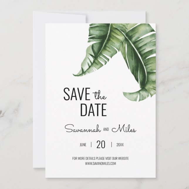 Invitation Mi-siècle moderne feuille de bananier Enregistrer  (Devant)