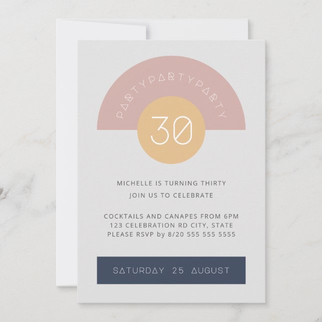 Invitation Mi-siècle moderne gris rose Geo 30e anniversaire (Devant)