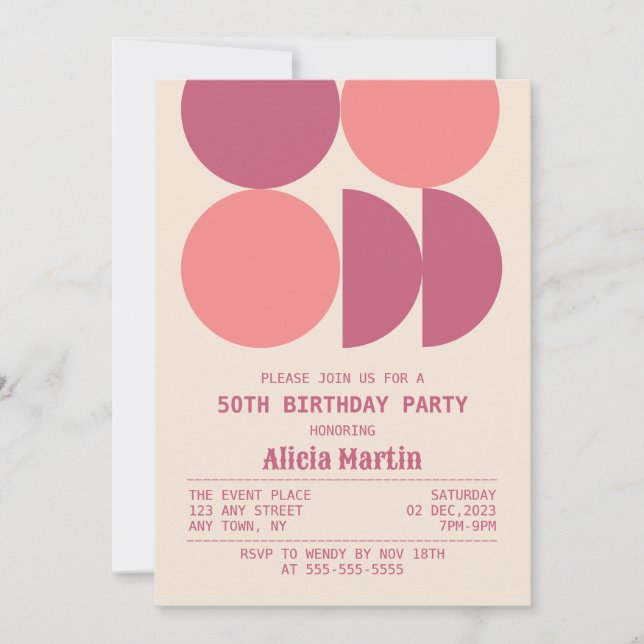 Invitation Mi-siècle Moderne Rétro Géométrique Beige Annivers (Devant)