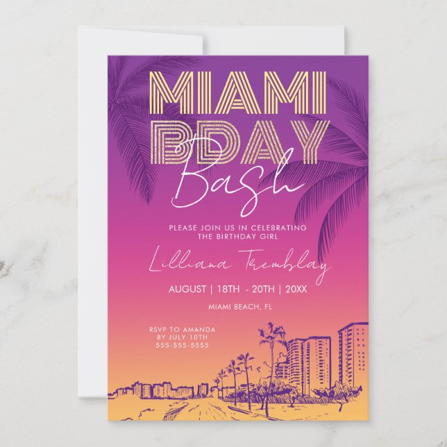 Invitation Miami Beach Birthday Weekend Itinerary (Devant)