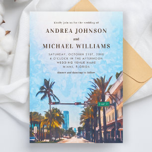 Invitation Miami Florida Watercolor Ville Destination Mariage