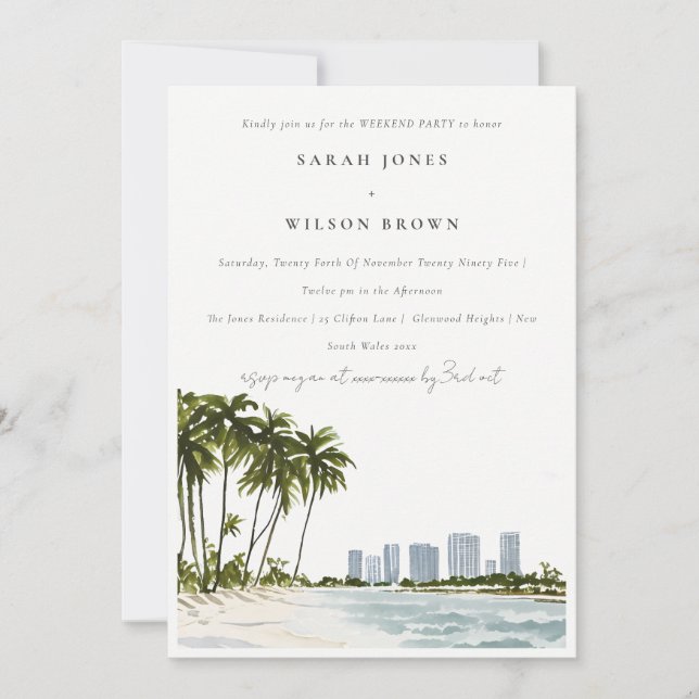 Invitation Miami Floride Aquarelle Week-end de fête à Palm Be (Devant)