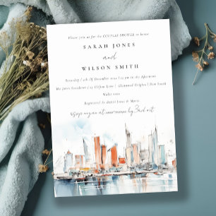 Invitation Miami Floride Skyline Aquarelle Couples Douche