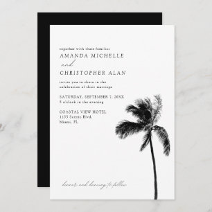 Invitation Miami Mariage Floride Noir & Blanc Simple