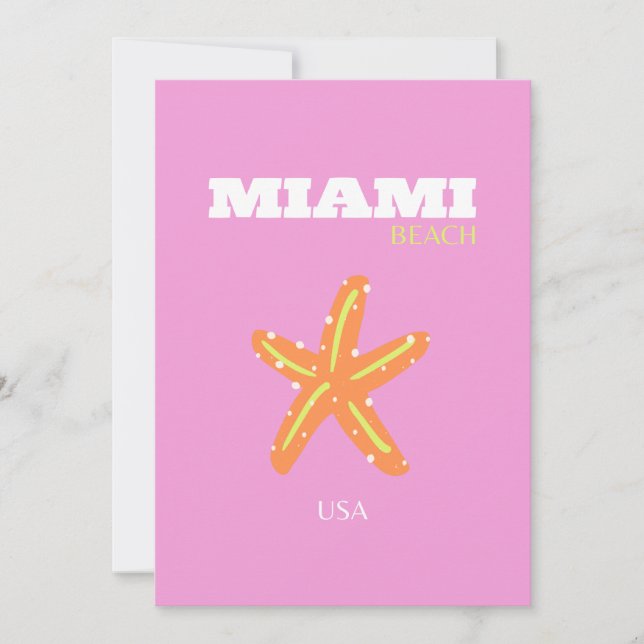 Invitation Miami, Miami Beach, Floride, Preppy, Rose, Orange (Devant)