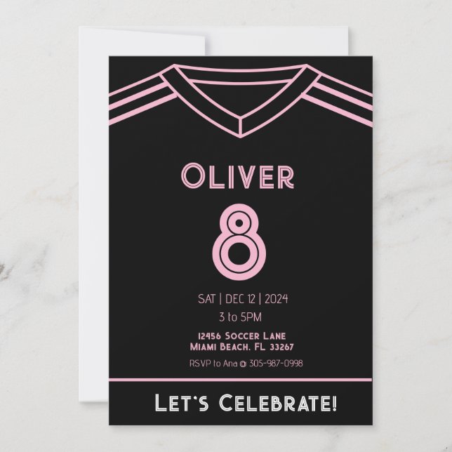 Invitation Miami Pink et Black Soccer Party Anniversaire Invi (Devant)