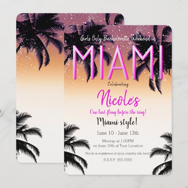 Invitation Miami Summer Girls Weekend Bachelorette Party (Devant / Derrière)