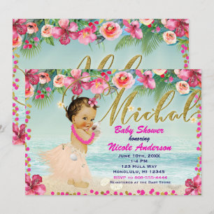Invitation MICHAL Baby Shower Aloha Hawaïen Rétro Plage 