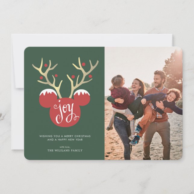Invitation Mickey Antlers | Photo de famille de Noël (Devant)