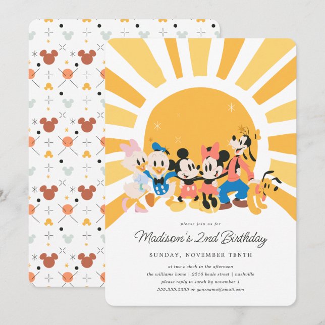 Invitation Mickey et amis Sunshine Anniversaire (Devant / Derrière)