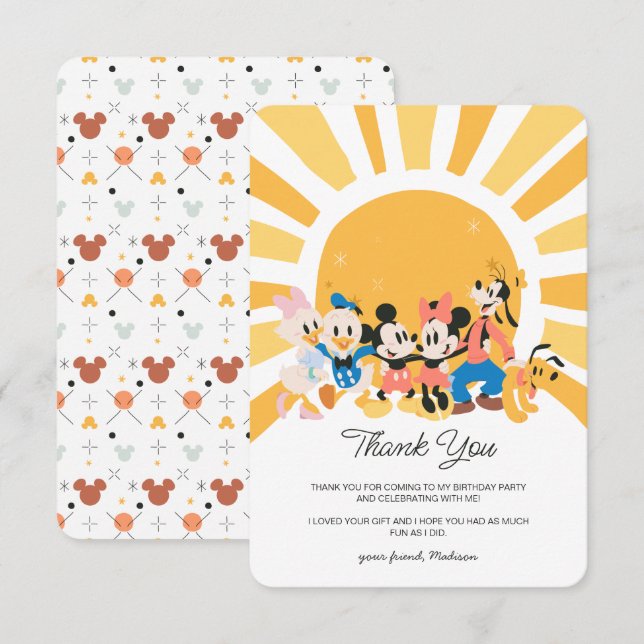 Invitation Mickey et amis Sunshine Anniversaire - Merci (Devant / Derrière)