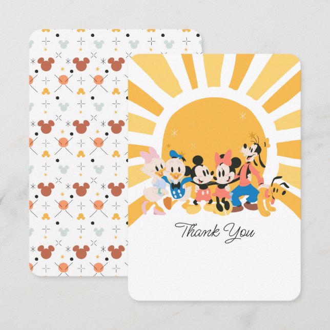 Invitation Mickey et amis Sunshine Baby shower Merci (Devant / Derrière)