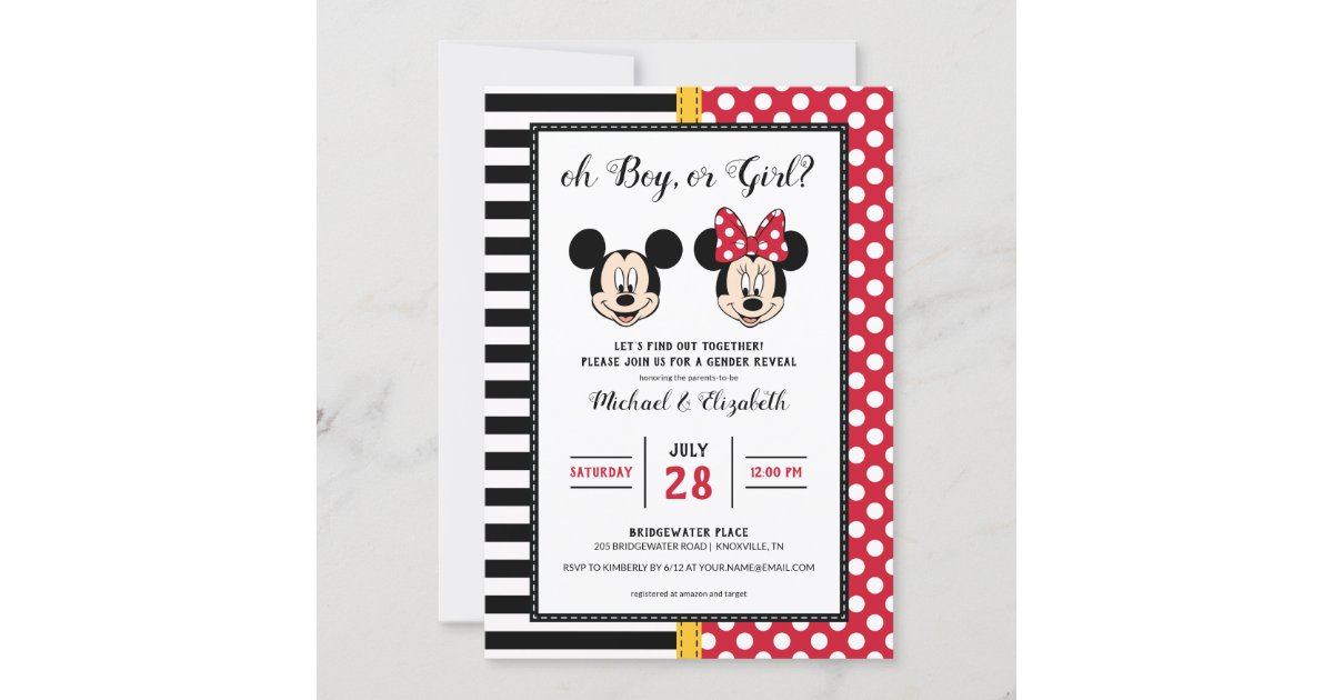 Invitation Mickey Et Minnie Garcon Ou Fille Revelation De Zazzle Ca