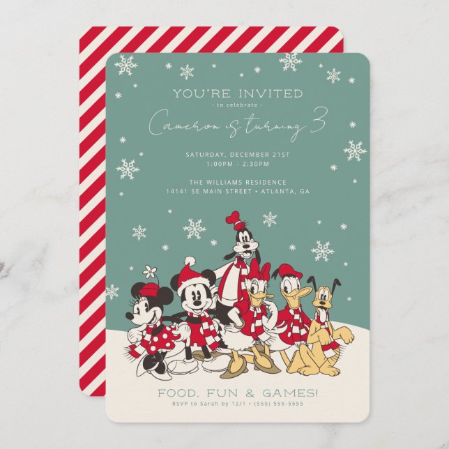 Invitation Mickey & Friends Anniversaire d'hiver (Devant / Derrière)