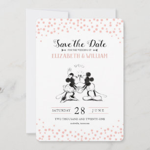 Invitation Mickey & Minnie   Confetti rose Enregistrer la dat