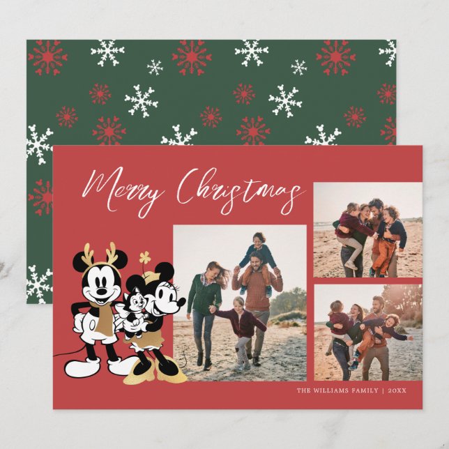 Invitation Mickey & Minnie | Famille de Noël 3 Collage photo (Devant / Derrière)