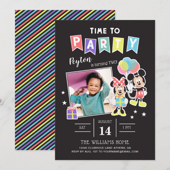 Invitation Mickey & Minnie | Fête - Photo (Devant / Derrière)