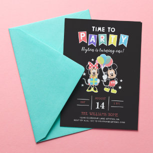 Invitation Mickey & Minnie Heure de fête Anniversaire