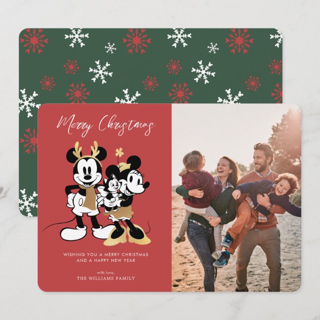 Invitation Mickey & Minnie | Joyeuse photo de famille de Noël (Devant / Derrière)