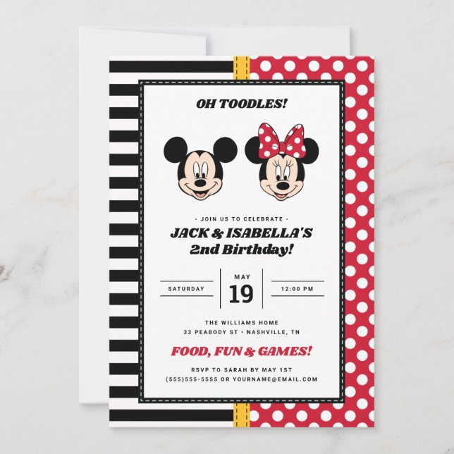Invitation Mickey & Minnie | Jumeaux de garçon/fille (Devant)