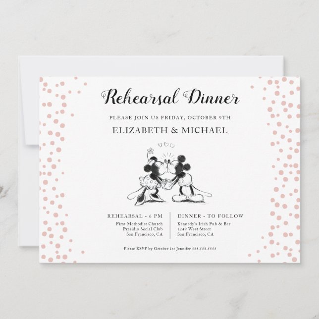 Invitation Mickey & Minnie | Pink Confetti Rehearsal Dinner (Devant)