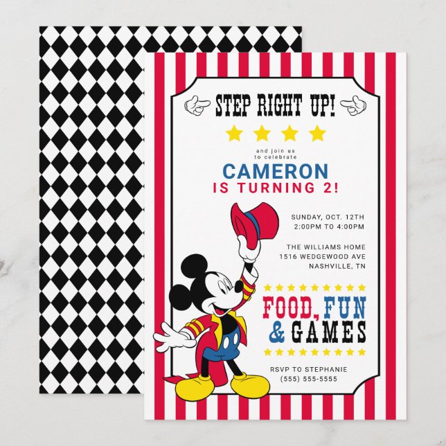 Invitation Mickey Mouse | Anniversaire du Carnaval (Devant / Derrière)