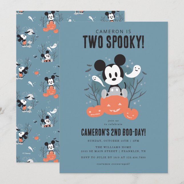 Invitation Mickey Mouse | Anniversaire Éffrayant de Halloween (Devant / Derrière)