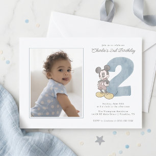 Invitation Mickey Mouse aquarelle deuxième anniversaire - Pho