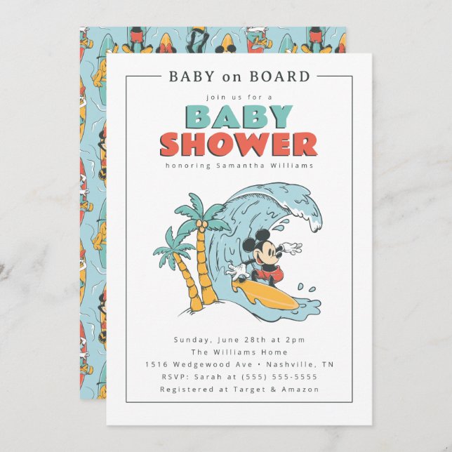 Invitation Mickey Mouse Baby à bord | Baby shower garçon (Devant / Derrière)