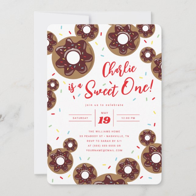 Invitation Mickey Mouse | Donut Sweet One - Premier anniversa (Devant)