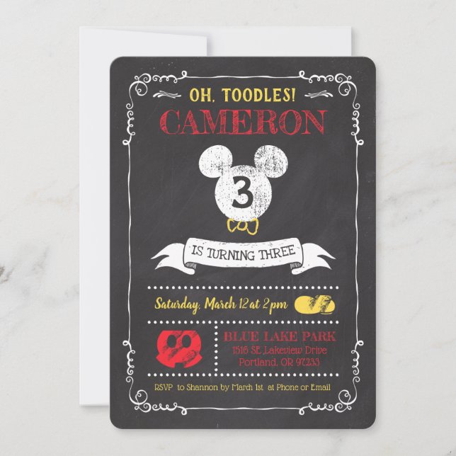 Invitation Mickey Mouse Icon Chalkboard 3e anniversaire (Devant)