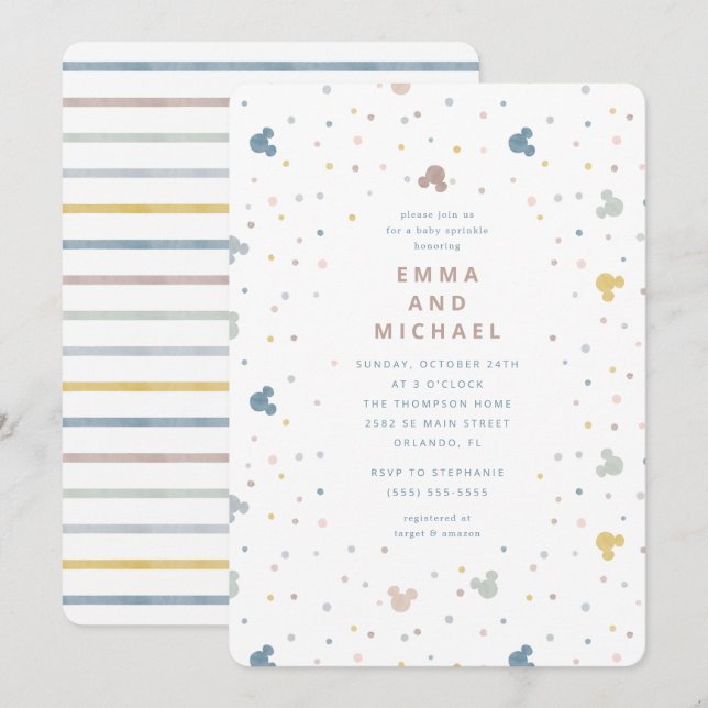 Invitation Mickey Mouse Pastel Confetti Baby Sprinkel (Devant / Derrière)