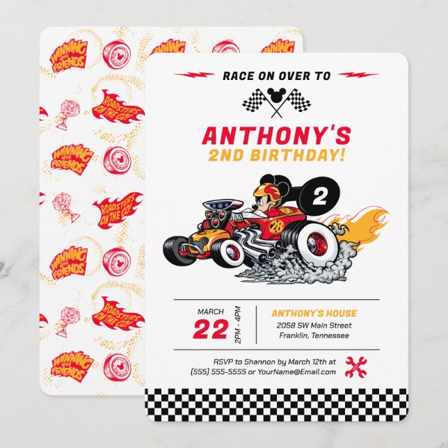 Invitation Mickey Mouse Roadster Racers Anniversaire (Devant / Derrière)