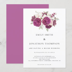 Invitation Micro Mariage Bourgogne Floral Rose rose