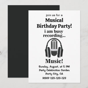 Invitation Microphone casque musical fête d'anniversaire