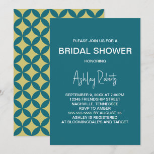 Invitation Mid-Century moderne Or & Turquoise Mod Fête des ma