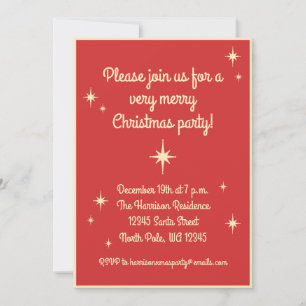 Invitation Mid Century Moderne Retro Stars Noël Fête Rouge