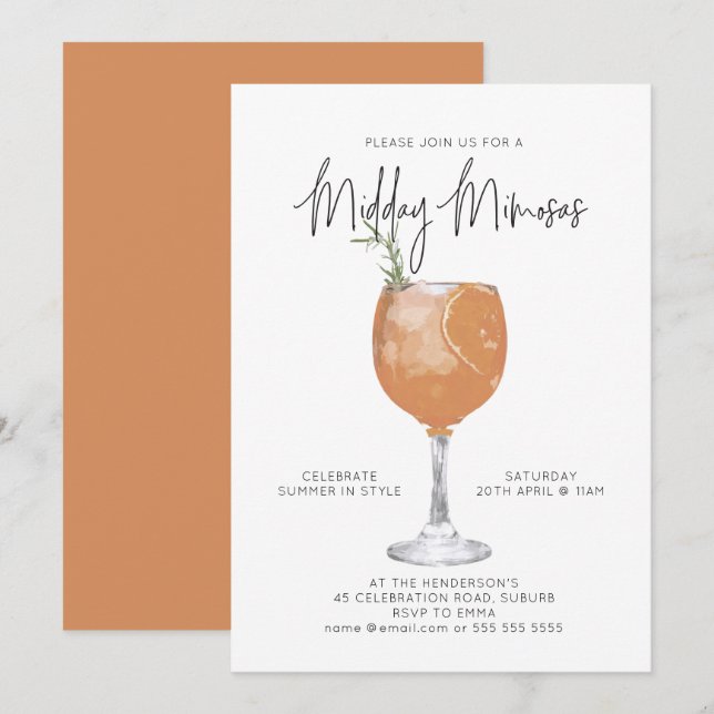 Invitation Midi Mimosas Déjeuner d'été Cocktail Party  (Devant / Derrière)