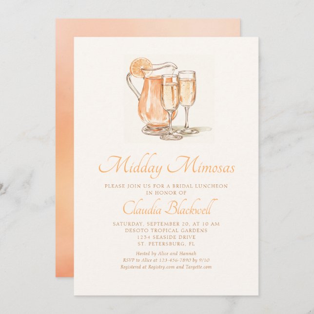 Invitation Midi Mimosas Nuptiale Déjeuner de douche Invitatio (Devant / Derrière)