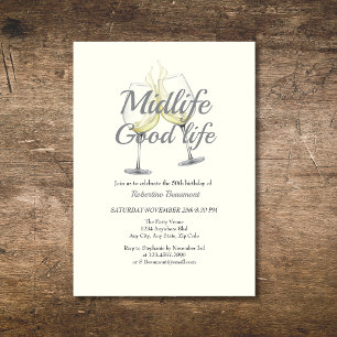 Invitation Midlife Good Life Élégant Verre à vin 50e annivers