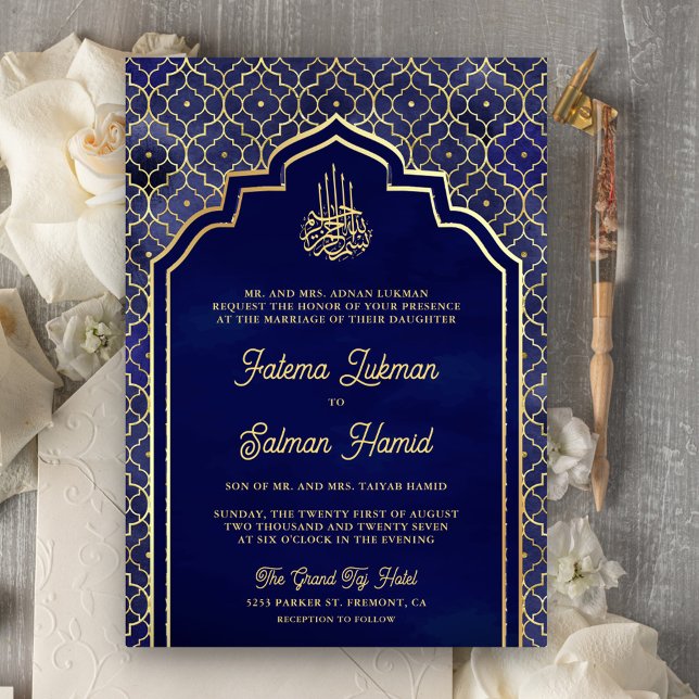 Invitation Midnight Blue Gold Arch Marocain Mariage musulman (Créateur téléchargé)