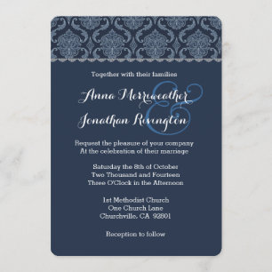Invitation Midnight Blue Mariage damassé V02