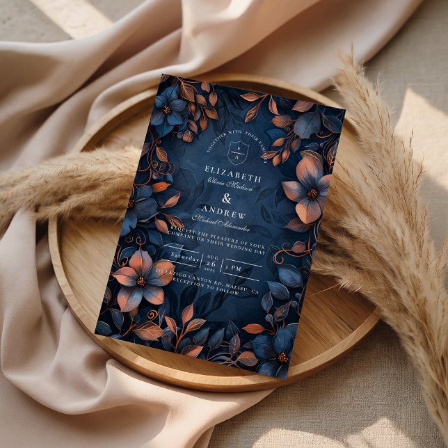 Invitation Midnight Copper Floral Wedding (Créateur téléchargé)