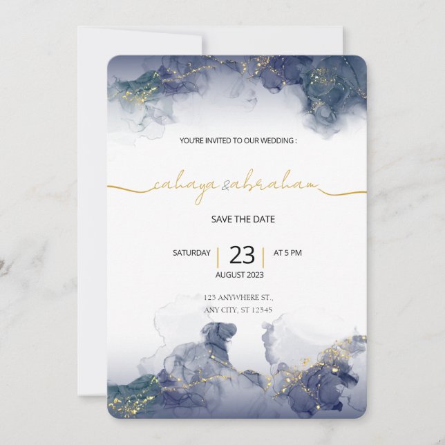 Invitation Midnight Sky & Gold Veins Moody Modern Wedding  (Devant)